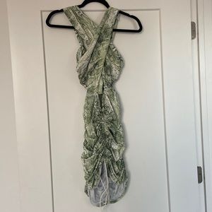 Green and white snake print criss cross dress